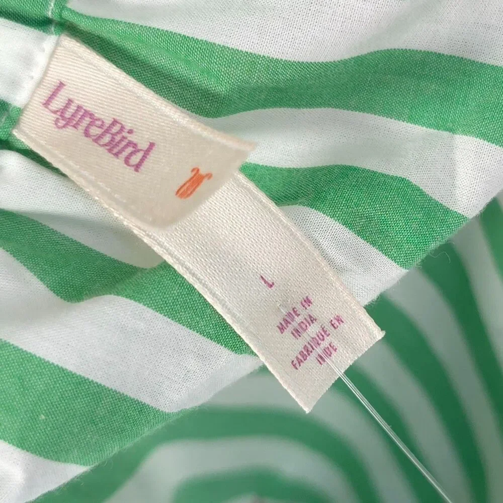 ANTHROPOLOGIE LYREBIRD Women’s New Sleep Dress Embroidered Stripe LARGE Green